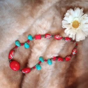 *3 for $12!*Mock red and blue turquoise necklace with glass beads